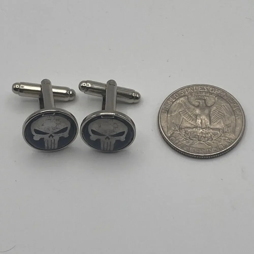 Marvel Comics THE PUNISHER Silvertone / Black Cuff Link Cufflinks Gothic Skull